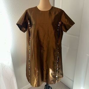 Yaly Couture Custom Brown Silk Shift Midi Dress 18